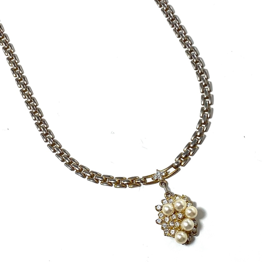 Necklace Gold Finish with Faux Pearls & Crystals